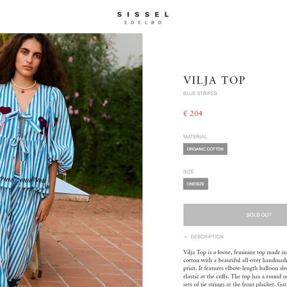 NWT Sissel Edelbo Vilja Top Blue Stripes Top Blouse - Picture 2 of 9